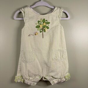 Gymboree Green Striped Romper with Tree and Bee